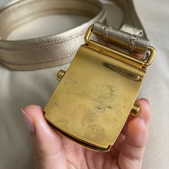 Vintage Prada Gold Metallic Belt with Floral Buckle Design - Picture 6 of 13